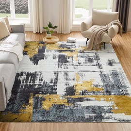 VK·Living Machine Washable Rug 9'x12' Abstract Washable Area Rugs for Living Room Non Slip Rugs for Bedroom Modern Woven Rug Boho Rug Soft Carpet Kitchen Dining Rugs Home Decor Office Rug Black(Black)