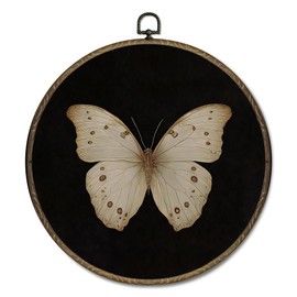 OINDADE Vintage Retro Butterfly Round Wall Art Decor, Dark Cottagecore Butterfly Wall Art Hanging Decor, Vintage Rustic Butterflies Black Framed Canvas Artwork for Living Room Farmhouse, 10x10in