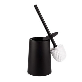 Santrue Toilet Brush and Holder Set Black for Bathroom Modern Design with Lid, Longer Brush, Plastic
