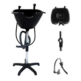 Dompel Washing unit hair Potable, shampoo Bowl for Handicap & Disabled, Seniors, Hairstylist and home services, wash unit Bowl with Chrome Steel Structure, 22 L