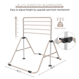 Nimsqury Foldable Gymnastics Bar, 5-Height Adjustable Gymnastic Bars for Kids at Home,Robust & Stable for Indoor/Outdoor Using,Weight Limit 140LBS (Beige)