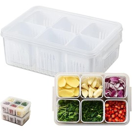 [1 Pack]Fridge Food Storage Containers with Lids Airtight Refrigerator Food Fresh Box with 6 Pcs Detachable Drain Basket Vegetables Sealed Keeper for Ginger Garlic Onion (1)