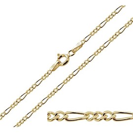1mm 18K gold plated on solid sterling silver 925 Italian diamond cut FIGARO curb link chain necklace bracelet anklet with lobster claw clasp - inch 6"/15cm
