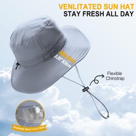 LOUXPERT Sun Hat for Women and Men Sun Protection UPF 50+: Wide Brim Hat for Fishing, Waterproof Hat for Women for Hiking Light Grey Large 60CM