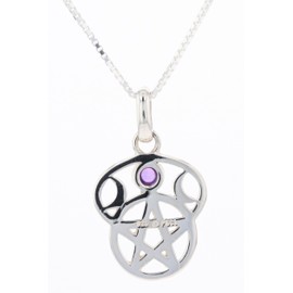 Jewelry Trends Sterling Silver Moon Goddess Pentacle Pendant with Amethyst on 18 Inch Box Chain Necklace