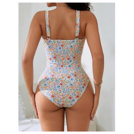 BEAUDRM Women's Boho Floral Print One Piece Swimsuit Y2K Bathing Suits Swimwear Beachwear Multicolor Medium