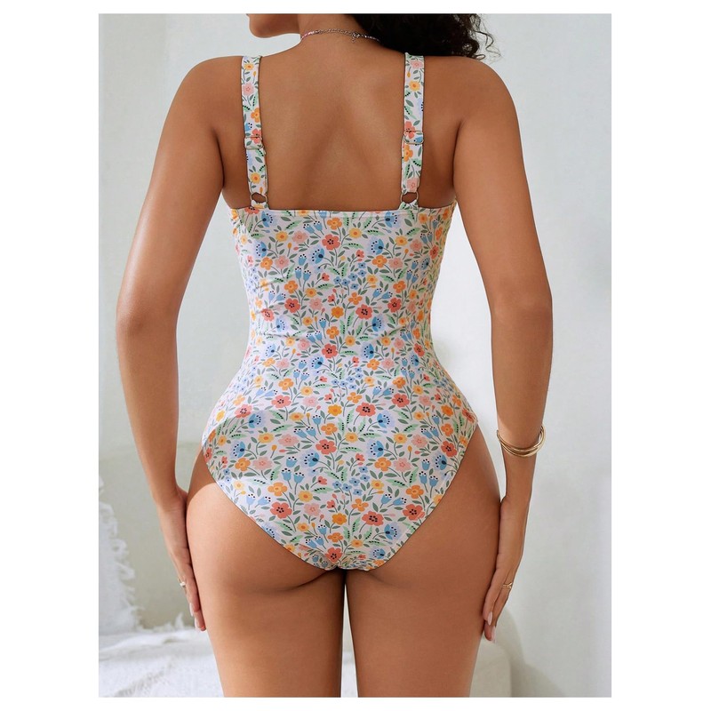 BEAUDRM Women's Boho Floral Print One Piece Swimsuit Y2K Bathing