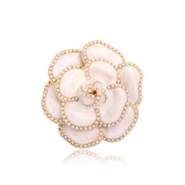 Enamel Camellia Pearl Brooch - Elegant Petal Pin Wedding & Party Brooch Gift (White)
