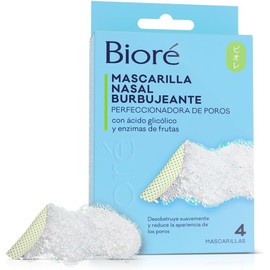 Bioré, Mascarilla Nasal Burbujeante, Perfeccionadora de Poros, Con Ácido Glicólico y Enzimas de Frutas, 4 Bandas