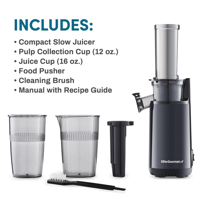 Elite Gourmet EJX600 Compact Small Space-Saving Masticating Slow Juicer Cold