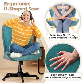 ZZW Cross Legged Chair Armless Office Chair with Wheels Wide Desk Chair with Tall Back Comfy Vanity Chair with Stress Relief Curved Design Seat Criss Cross Chair for Bedroom & Office & Home