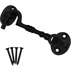 4 Inch Black Cabin Hook & Eye Latch – Traditional Cast Iron Garden Gate Catch, Shed Door Latch with Screws, Outdoor Silent Catch for Doors and Gates