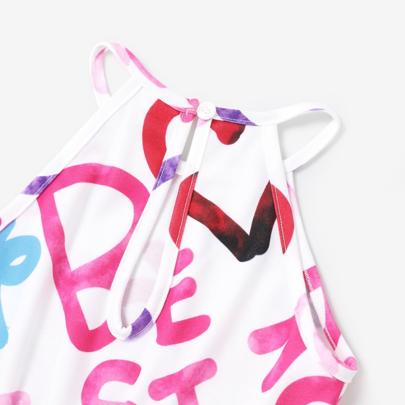 PATPAT Girls 2-Pack Sleeveless Romper Pink Heart Letter Printed Halter