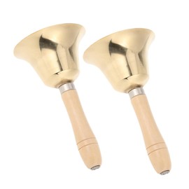 Gatuida 2pcs Solid Brass Hand Bell with Wooden Handle Loud Service Bell for Classroom Weddings Yoga and Elderly Assistance Ring Antislip Grip Versatile Use