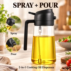 2 in 1 Oil Sprayer and Dispenser – 16.9 fl oz Pour and Spray Cooking Oil Bottle for Kitchen BBQ Baking and Roasting
