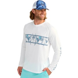 HUK Men's Standard KC Scott Patterned Pursuit Hoodie, Hooded Fishing Shirt, White