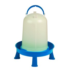 Poultry Waterer with Legs (Blue & White) - Durable Water Container with Carrying Handle for Chickens & Birds (2.5 Gallon) (Item No. DT9878)