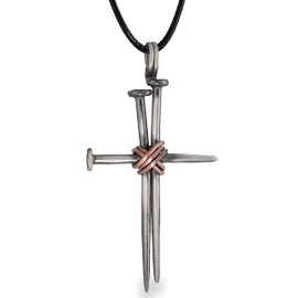 925 Sterling Silver Cross Necklace for Men Pendant for Men Nail Cross Pendant Oxidised Cross Pendant Chain Gothic Punk Rock Jewellery Men Gift (Black Faux Leather)