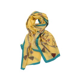 LANSILK Women Silk Scarf Fashion - Elegant Lightweight Silk Cashmere Lady Head Scarf Neck Scarf Hair Scarf Long Large Scarves for Ladies (170x86cm) (Yellow Green Jewelry Chains)