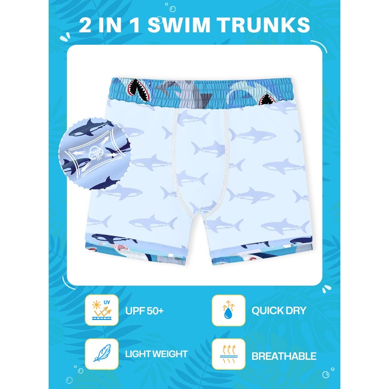 BesserBay Little Boys Summer Blue Shark Adjustable Drawstring Stretch Swim
