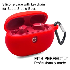 Claiol Silicone Case for Beats Studio Buds 2021/2023, Premium Shockproof Silicone New Beats Studio Buds Case Cover with Keychain. (Red)