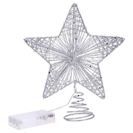 TOYANDONA 1Pcs Christmas Tree Star Topper, LED Light Up Tree Topper Decoration for Party Home Decor (Silver)