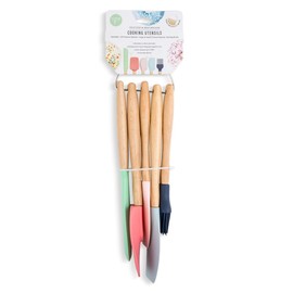 Core Kitchen All-Purpose Spatula Basting Brush Set in Pastel Ombre, Food-Grade BPA-Free Silicone & Beechwood Handle, Non-Stick Baking & Cooking Utensil Serving Tools, Dishwasher Safe, 5 Piece Set
