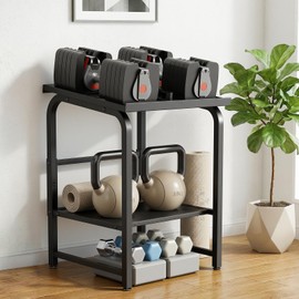Adjustable Dumbbell Stand Rack Only, 500lbs Capacity Dumbbell Kettlebell Storage Stand for Home Gym, 2-Tier Space-Saving