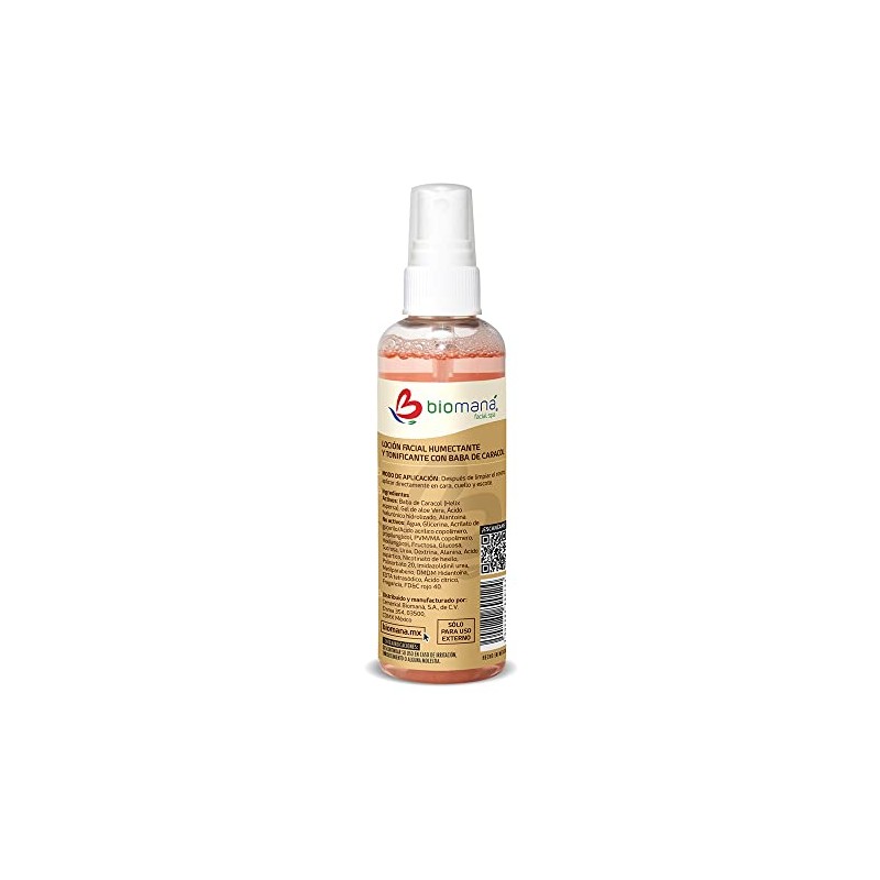 Biomaná Loción Tonificante Facial Baba de Caracol, Humectante, 125 ml.