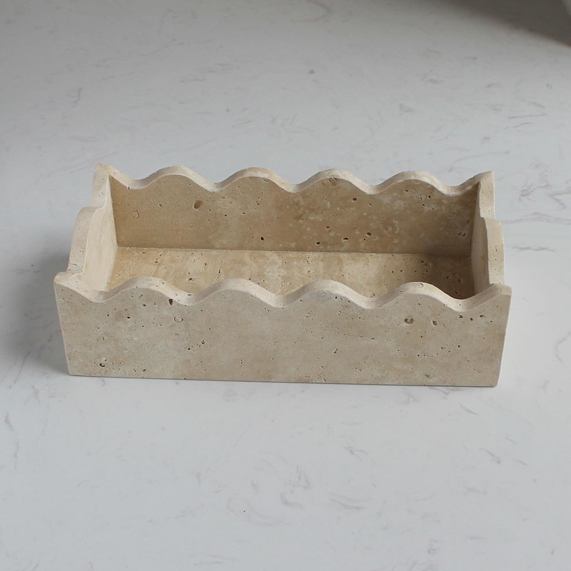 Natural Travertine Guest Towel Holder 9.8" × 4.9" for Bathroom,