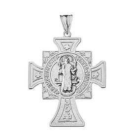 Fine Sterling Silver St. Benito de Jesus/Benedict of Nursia Maltese Cross Pendant