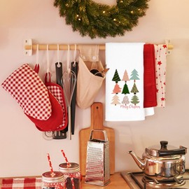 Jvpke Merry Christmas Kitchen Towels, Colorful Christmas Tree Hand Towels for Bathroom, Christmas Dish Towels for Kitchen, Christmas Kitchen Bathroom Decor, 16x24 Inch