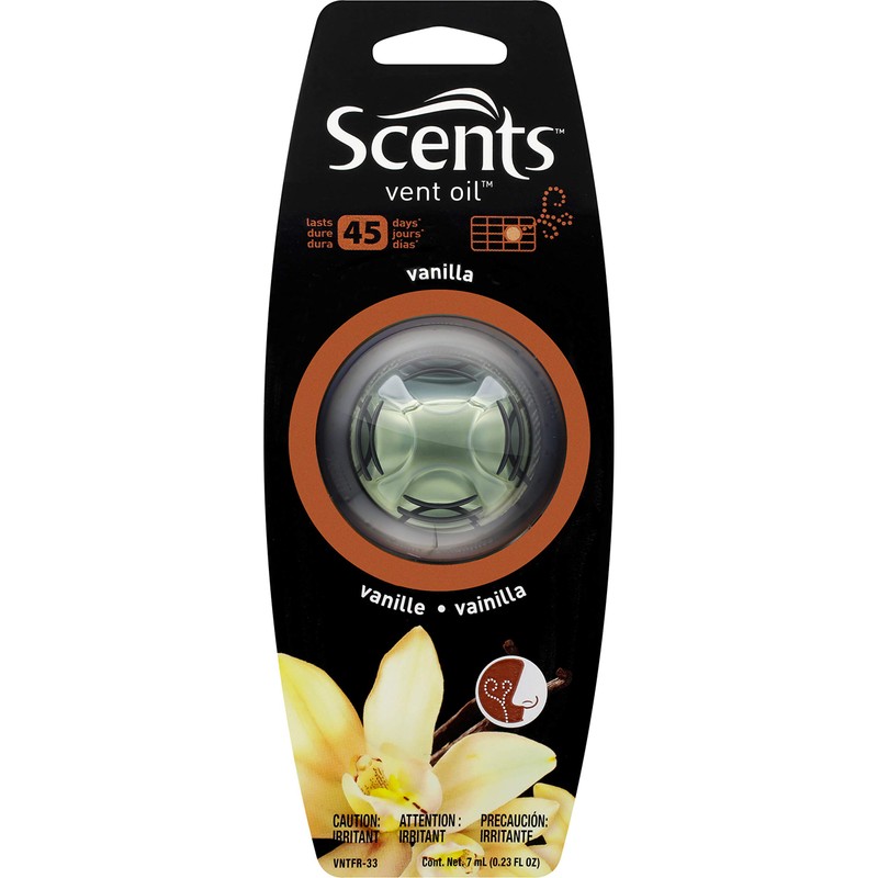 Scents Automotive Vent Fresh Air Freshener: Vanilla; 7mL, Yellow, 0.23