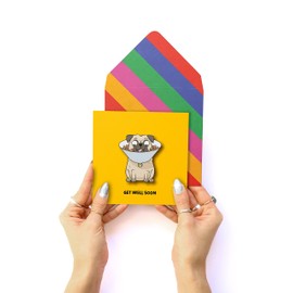 Funny Pug Dog Greeting Card – Get Well Soon Tache 3D Eco Kraft Birthday Card