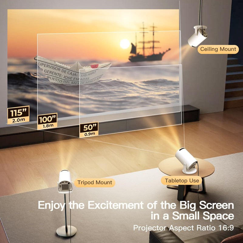 Mini Projector with WiFi and Bluetooth Built-in Android 11,180°Rotatable Portable