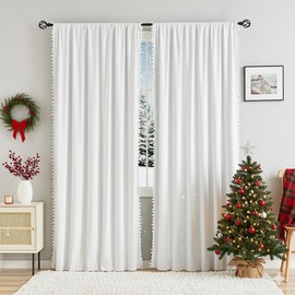 Treatmentex White Blackout Curtains for Living Room 95 inch Energy Saving Window Curtains Pom Pom Thermal Curtains Triple Weave Nursery Girl's Room Curtains 52" W Rod Pocket 1 Pair
