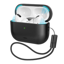 MHYALUDO AirPods Pro 2nd/1st Generation Case with Cleaning Kit (HaloLock), Anti-Slip Adjustable Kickstand, Anti-Fingerprint Coating & Precision, Full Drop Protection Cover with Lanyard, Black