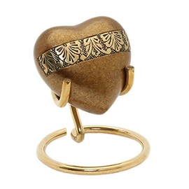 UrnsWithLove Small Heart Urn for Ashes Box and Stand Brass Brown Gold Medium