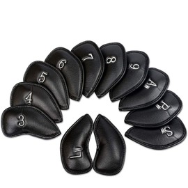 Golf Club Headcovers Iron Synthetic Leather Deluxe Value 12 Pack Color Black, Golf Head Covers with Number Printed Durable Light for Men Women Universal Fit All Irons Clubs (Black)
