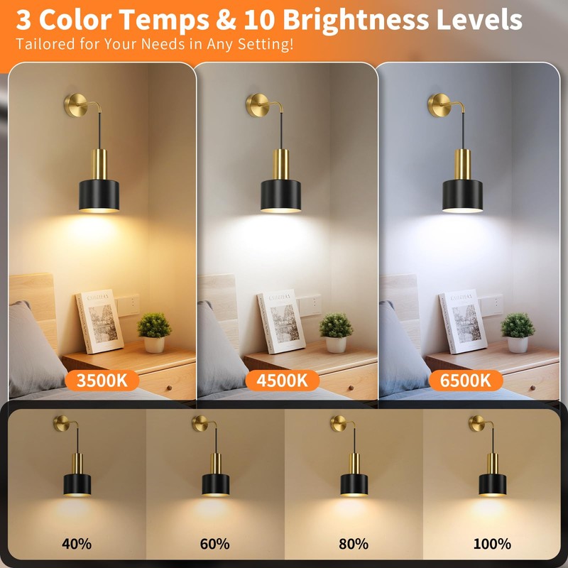 VerRon Rechargeable Battery Operated Wall Sconce Set of Two, Black