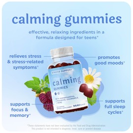 Calming Ashwagandha Gummies for Teens | Stress Relief Supplement with Theanine, GABA, Chamomile & Lemon Balm Calm Sleep Gummies | Natural Raspberry Flavor, Non-GMO, Third-Party Tested | 60 Ct