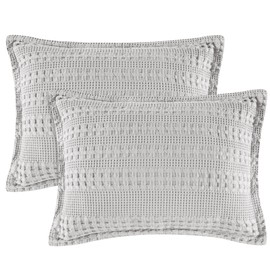 PHF 100% Cotton Ruffle Waffle Pillow Shams King Size, 2 Pack 20" x 36" Soft Skin-Friendly Pillowcases, No Filling, Aesthetic Home Decor, Breathable Waffle Weave Bed Pillow Covers, Light Grey
