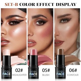 Kit de trío en barra de contorno de 3 piezas de colorete en crema (#02, 05, 06) | Cream Blush Stick Highlighter Stick Contour Stick Bronzer Stick for 