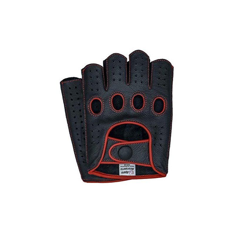 Riparo Mens Genuine Leather Reverse Stitched Half-Finger Driving Motorcycle Gloves