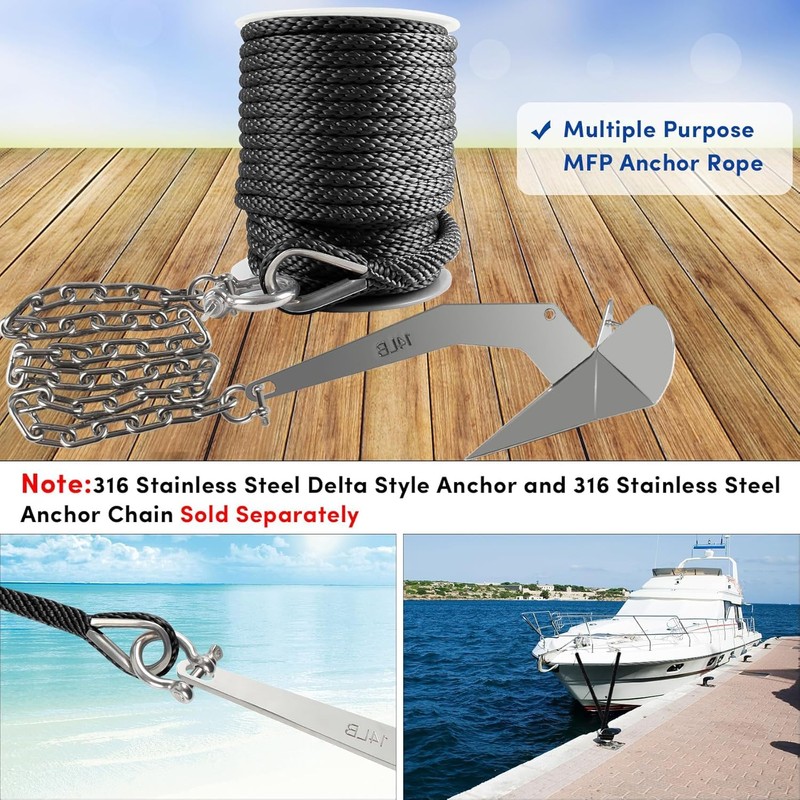 Premium Anchor Rope 150 ft x 3/8 inch, Solid Braid