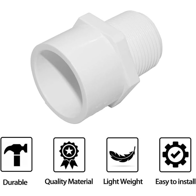 TOP-VIGOR 20Pcs PVC Pipe Fitting, 20mm Slip X G1/2 Male