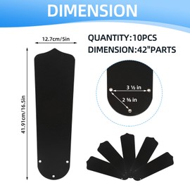 Stuffygreenus 10 Pcs 16 1/2" Ceiling Fan Blades for 42" Fan Replacement Blades Waterproof Ceiling Fan Blades Replacement Wooden Fan Blades for Summer Broken Blade Substitution Replacing (Black)