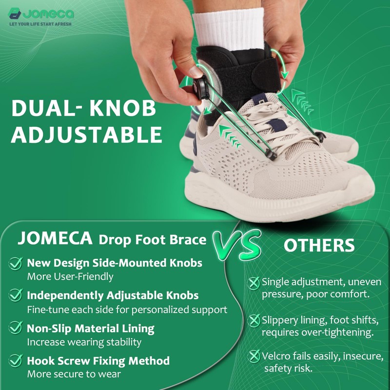 JOMECA AFO Foot Drop Brace Adjustable Tension with Dual-Dial Drop