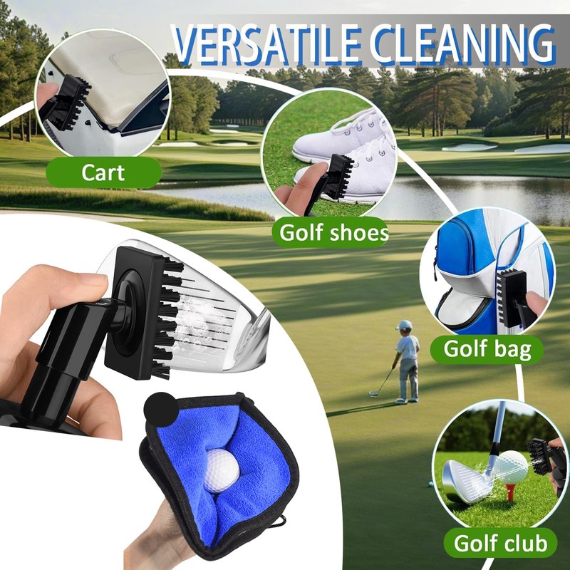 Golf Club Cleaning Set, Retractable Water Nylon Brush and Microfibre