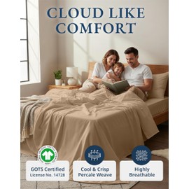 LANE LINEN 100% Organic Cotton California King Sheets Set, 4-Piece Organic Cotton Percale Weave Ultra Soft & Comfy Machine Washable Mercerized Bed Sheets, Fits Mattress Upto 15" Deep - Taupe